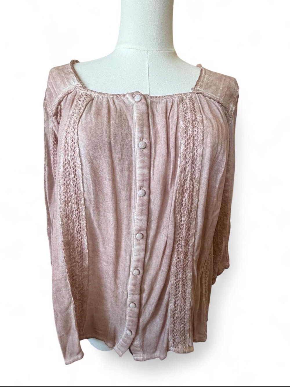 NWT POL Dusty Pink Button-Front Peasant Blouse Small Oversized